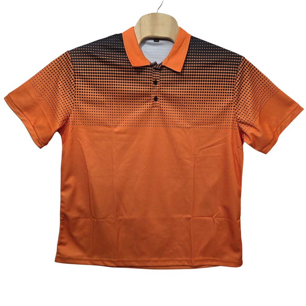 Mens Orange Black Halftone Dot Gradient Short Sleeve Polyester Polo Shirt XXXL